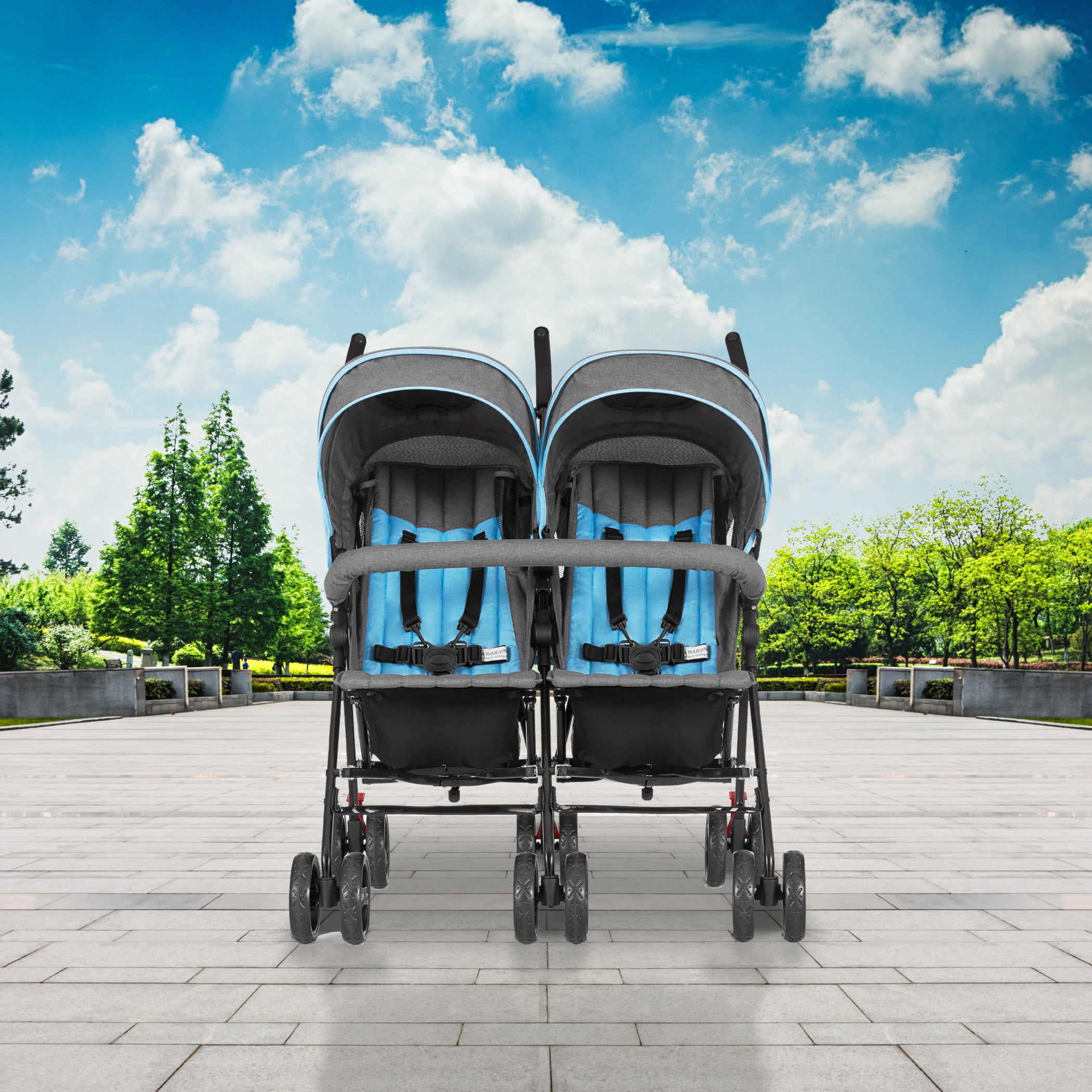 Dream On Me Volgo Twin Umbrella Stroller. Blue and Dark Grey