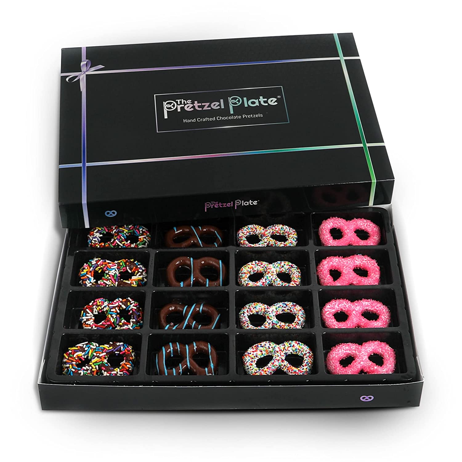 The Pretzel Plate Chocolate Covered Pretzels Gift Box- Vegan Gourmet Assorted Dark & White Chocolates Gift