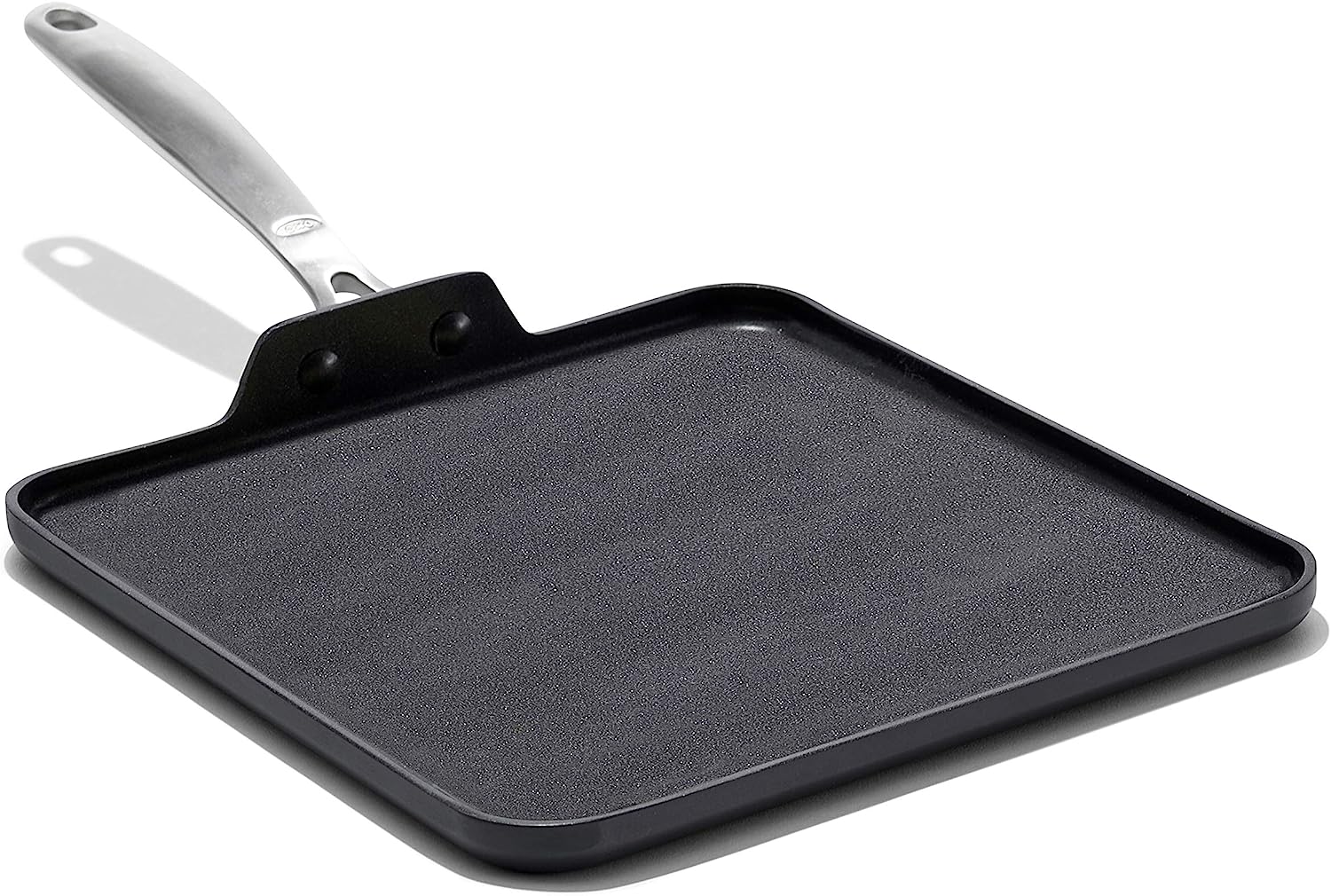 OXO Good Grips Pro 11″ Griddle Pan. 3-Layered German Engineered Nonstick Coating. Dishwasher Safe. Oven Safe. Stainless Steel Handle. Black