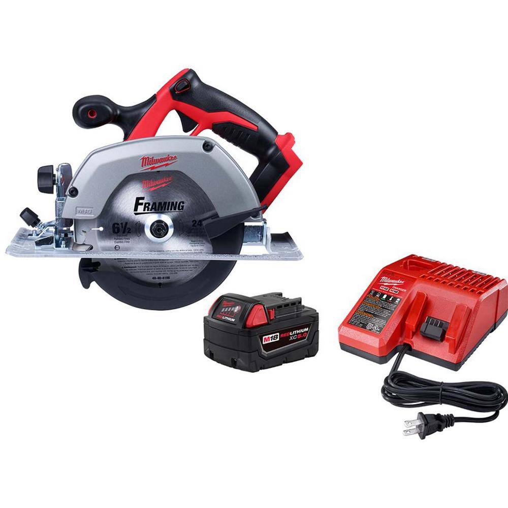 Milwaukee 48-59-1850-2630-20 M18 18-Volt Lithium-Ion Cordless 6-1/2 in. Circular Saw with M18 Starter Kit One 5.0Ah Battery and Charger