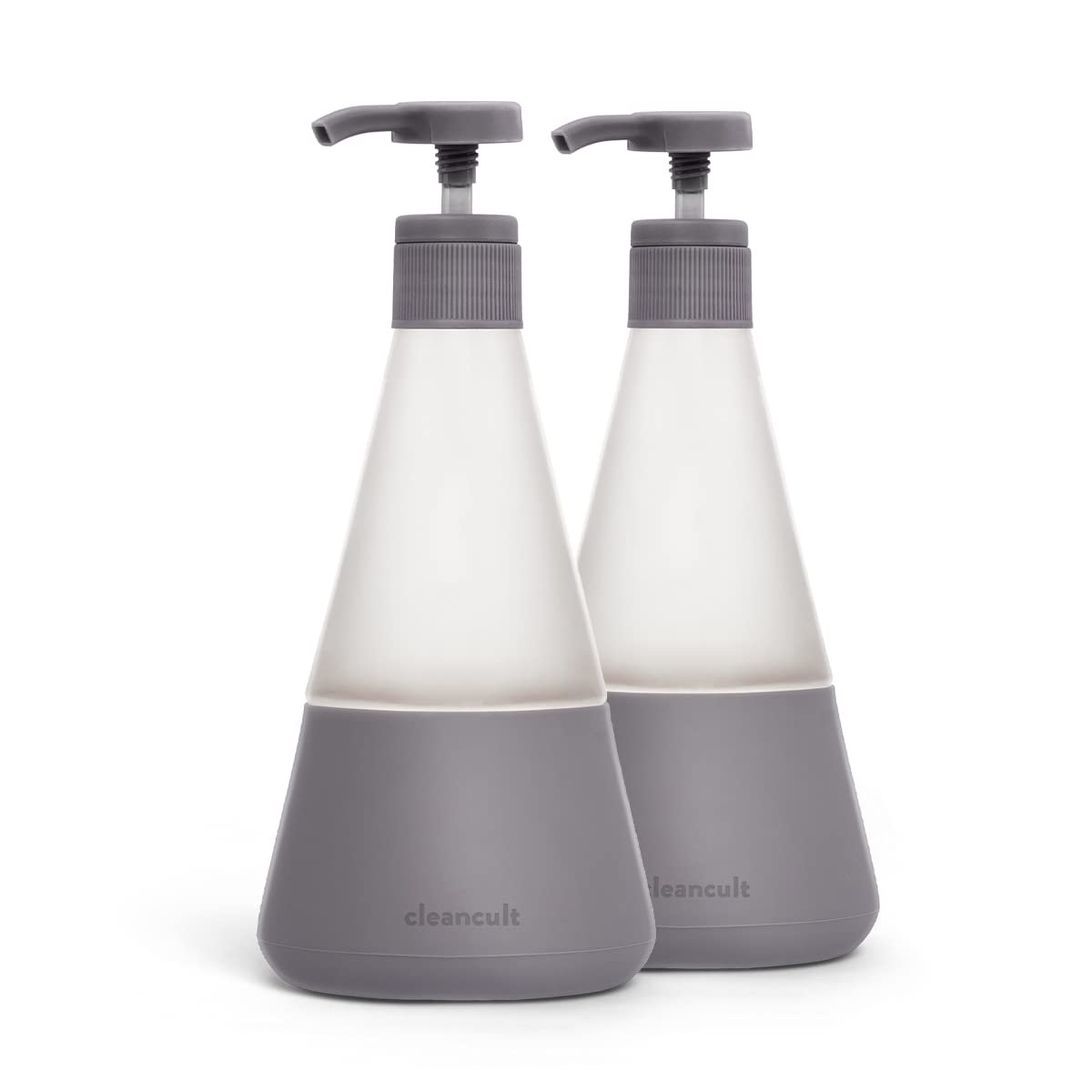 Cleancult Dish Soap Dispenser with Pump. Refillable Glass 14 oz Container. Shatter Resistant. Liquid Dishwashing Detergent. Non-Slip Grip. Matte Clear Frosted Finish. Kitchen Sink. 2 Pack - Charcoal