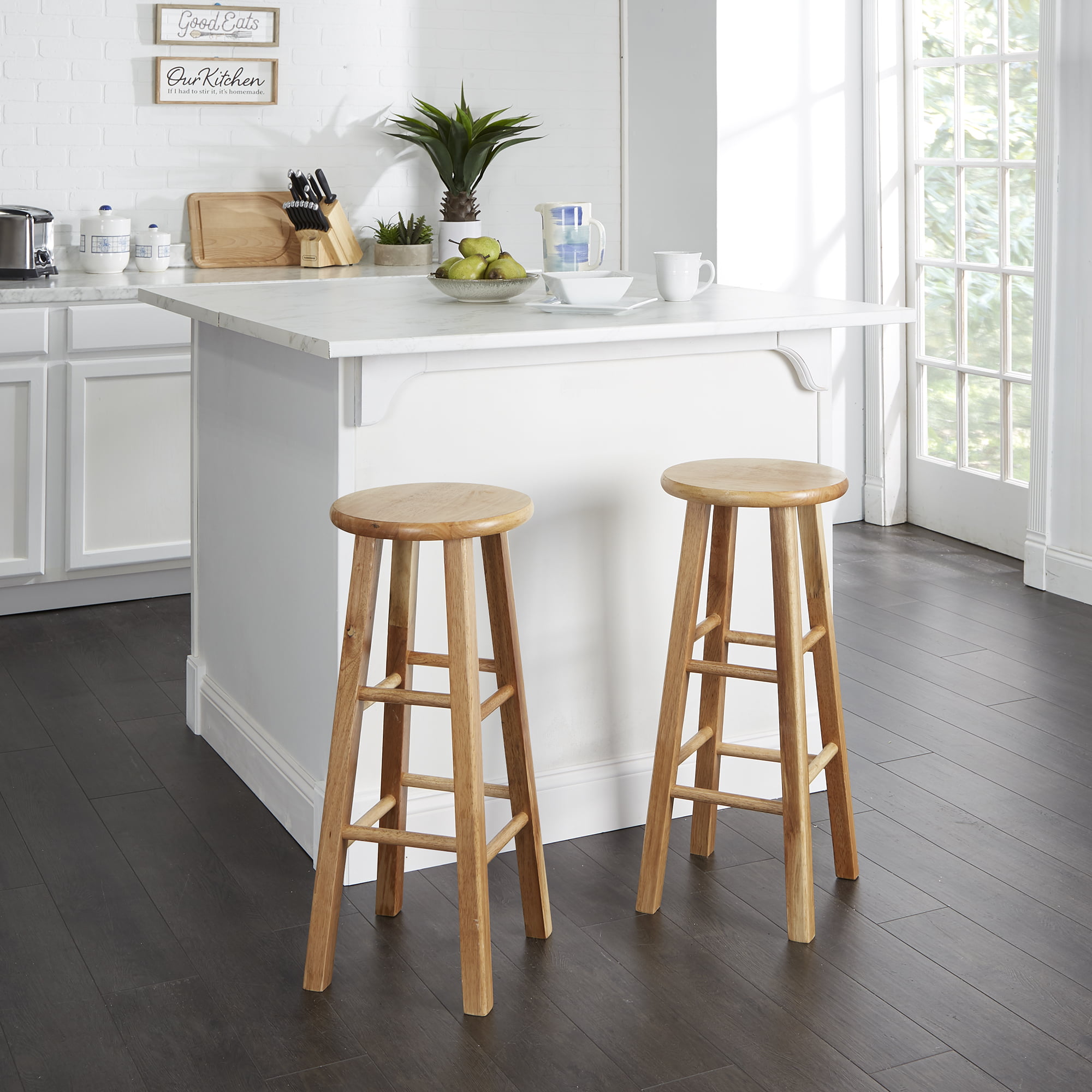 Mainstays  Natural Wood Backless Bar Stool. Fully Assembled. 29″ High