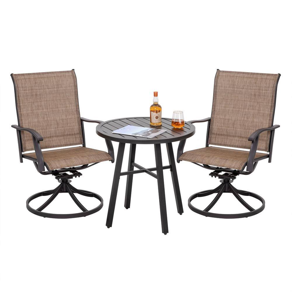 Nuu Garden  3-Piece Steel Round Outdoor Patio Bistro Set in Brown