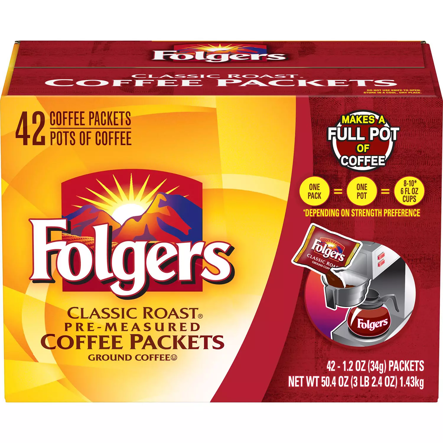 Folgers Classic Roast Ground Coffee Packets (1.2 oz.. 42 ct.)