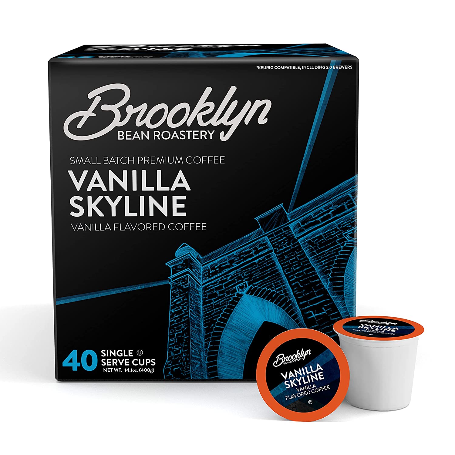 Brooklyn Beans Vanilla Skyline Gourmet Coffee Pods. Compatible with 2.0 Keurig K Cup Brewers. 40 Count