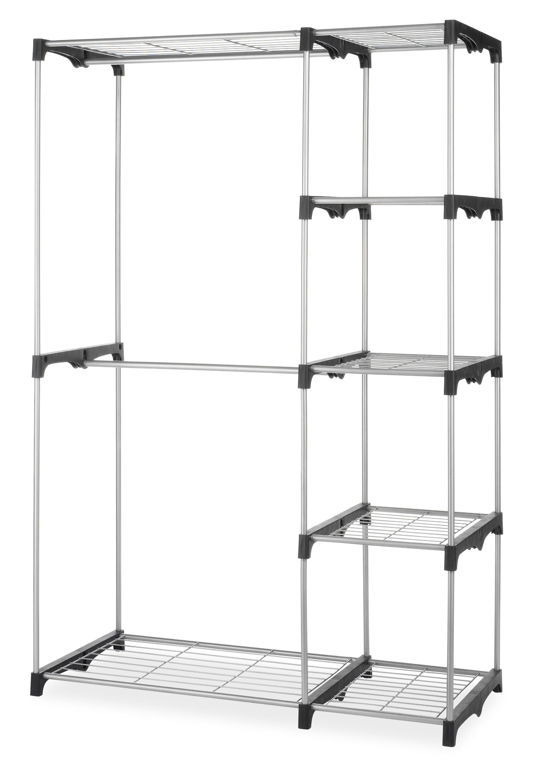 Whitmor Double Rod Closet System. Metal with Resin Connectors. Silver and Black