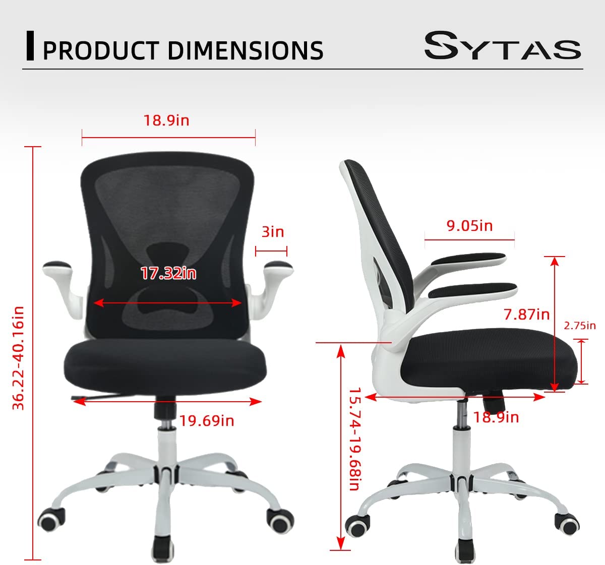 Sytas Home Office Chair Ergonomic. Mesh Desk Chair Lumbar Support. Ergonomic Computer Chair Adjustable Armrest. White