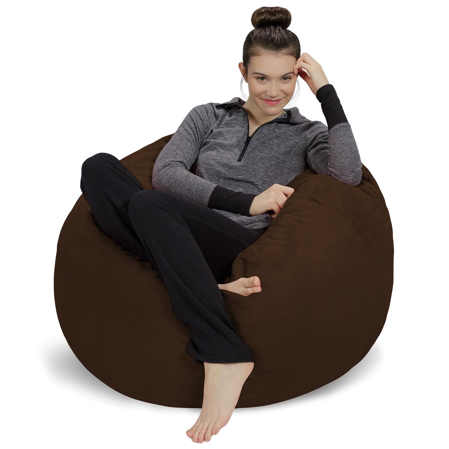 Sofa Sack Bean Bag Chair. Memory Foam Lounger with Microsuede Cover. Kids. 3 ft. Chocolate