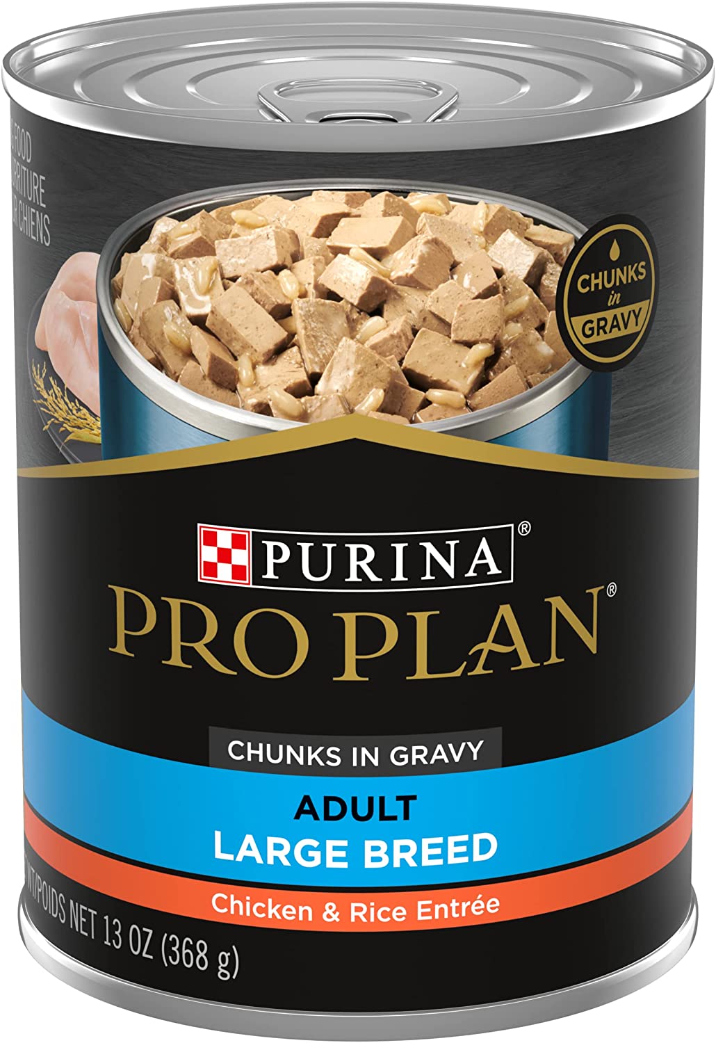 Purina Pro Plan Gravy Wet Dog Food for Large Dogs. Large Breed Chicken and Rice Entree - (12) 13 oz. Cans