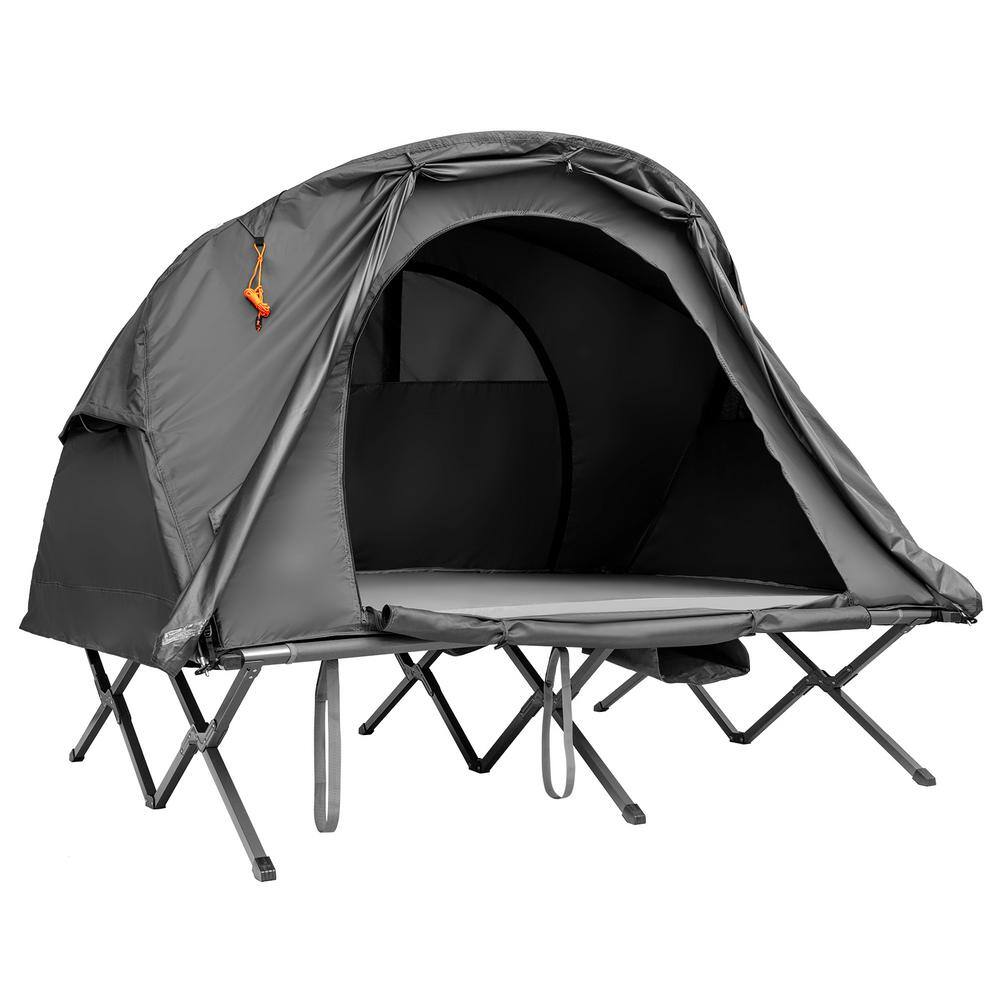 HONEY JOY TOPB005514 2-Person Folding Camping Tent Cot Outdoor Elevated Tent w/External Cover Gray