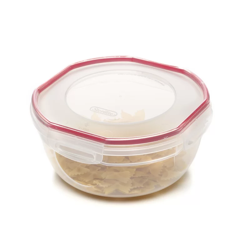 Sterilite Ultra-Seal 2.5 Quart Bowl. Clear Lid & Base with Rocket Red Gasket. 4-Pack