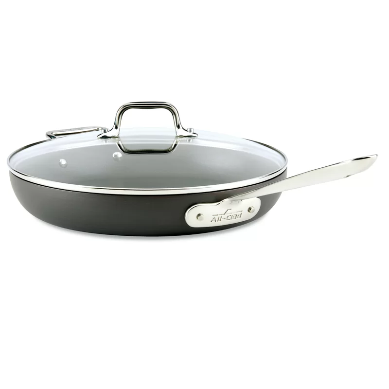 All-Clad HA1 Hard Anodized Nonstick Frying Pan with Lid. 12 Inch Pan Cookware. Medium Grey
