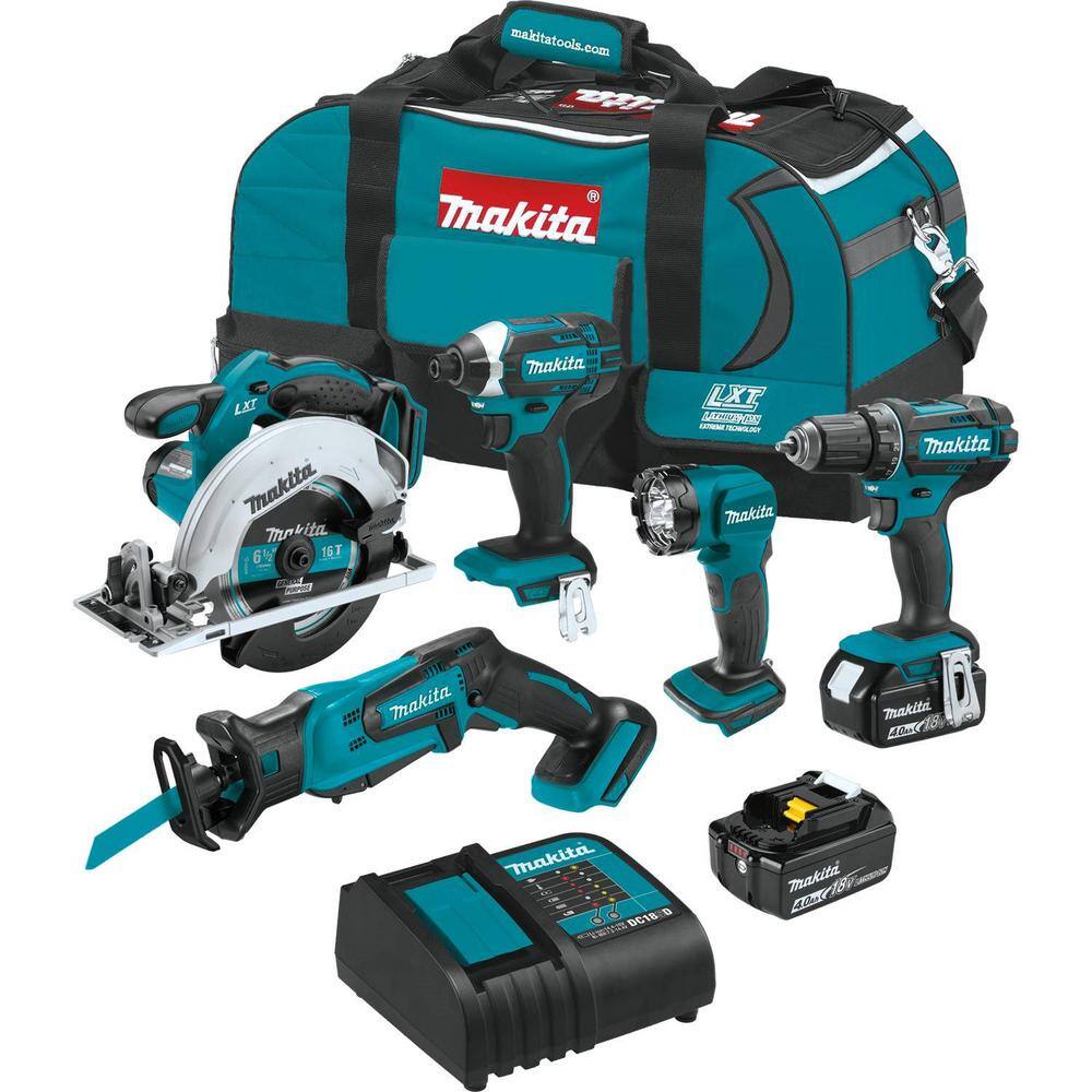 Makita XT510SM 18V LXT Lithium-Ion Cordless 5-pc. Combo Kit (Drill-Driver/Impact Driver/Circular Saw/Recipro Saw/Light) 4.0Ah