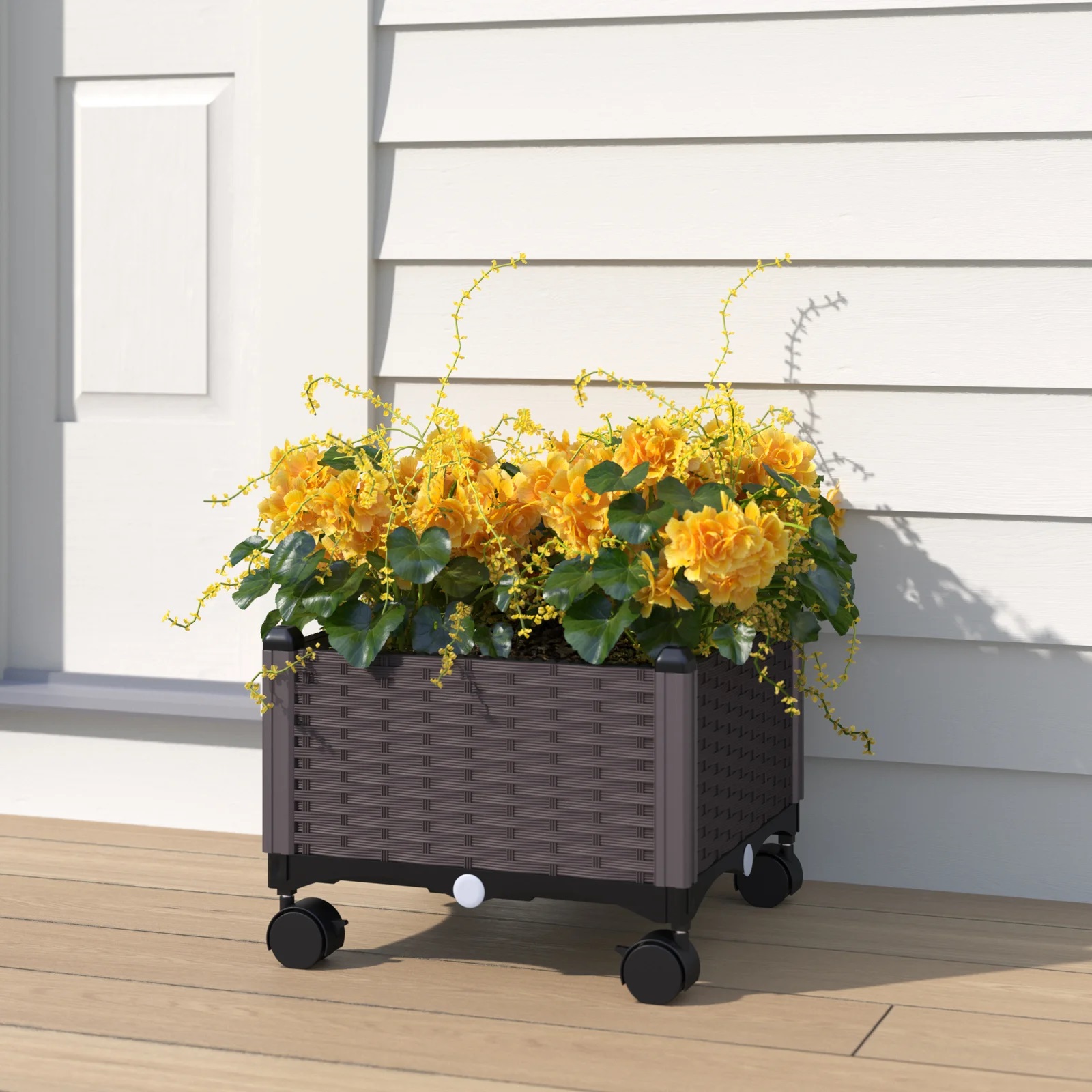 Barton 2-Piece Raised Garden Bed Planter Box with Build-in Wheels Plant Box. Brown
