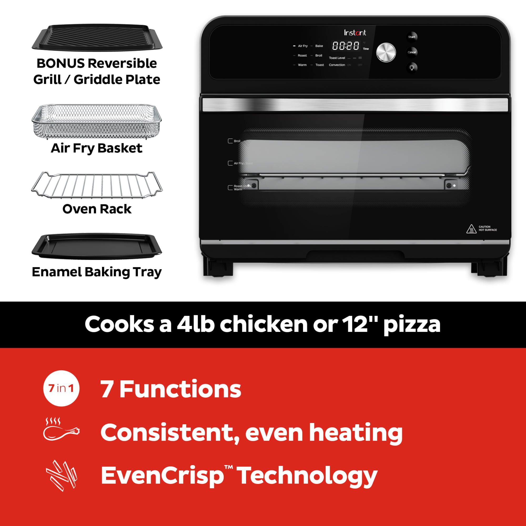 Instant Cuisine 18L Air Fryer and Toaster Oven 7-in-1 Combo. with Bonus Grill/Griddle Plate