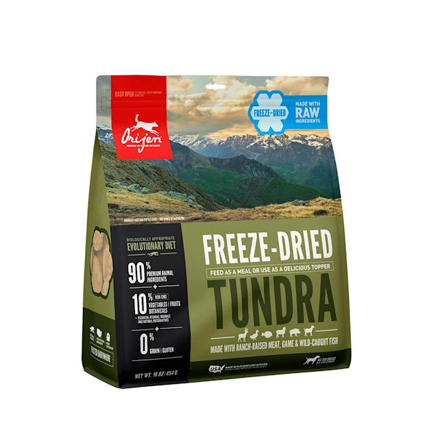 ORIJEN Tundra Recipe Grain Free High Protein Premium Raw Meat Freeze Dried Dog Food. 16 oz.