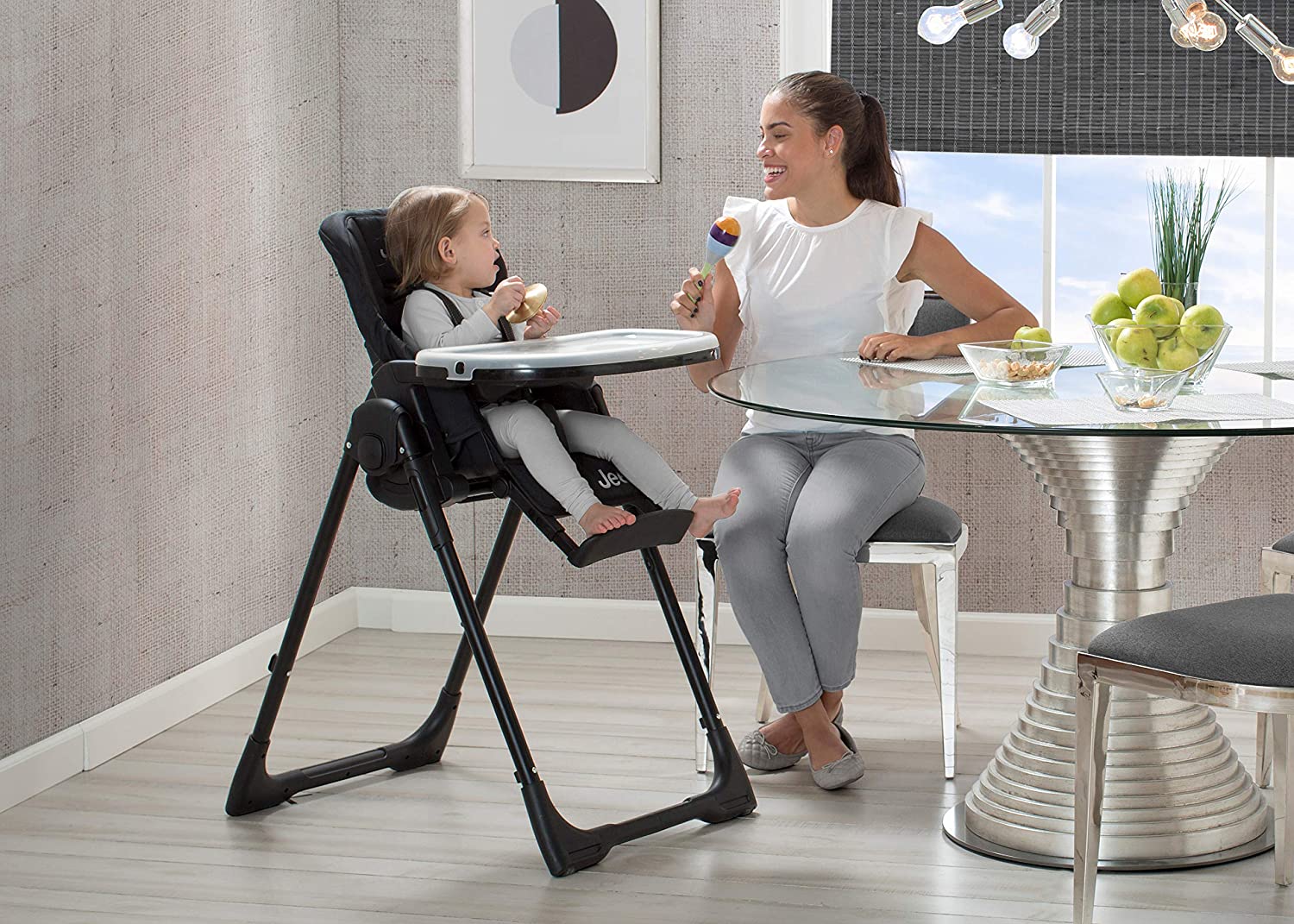Jeep Classic Convertible 2-in-1 High Chair for Babies and Toddlers with Adjustable Height. Recline & Footrest - Dishwasher Safe Meal Tray. Midnight Black