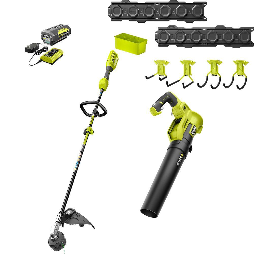 RYOBI RY40940-ST Outdoor Power Combo Kit 40V String Trimmer+Blower W/ Link Wall Storage Kit