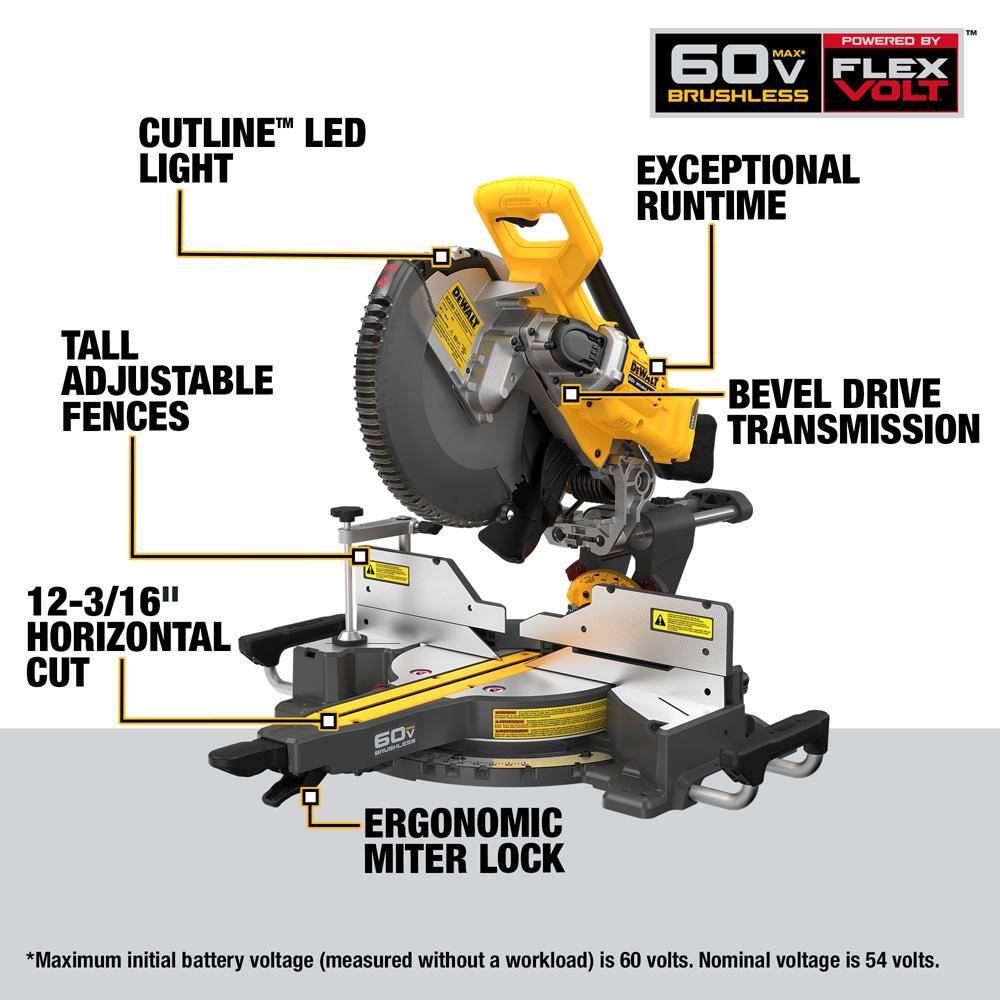 DEWALT DCS781B 60V Lithium-Ion 12 in. Cordless Sliding Miter Saw (Tool Only)