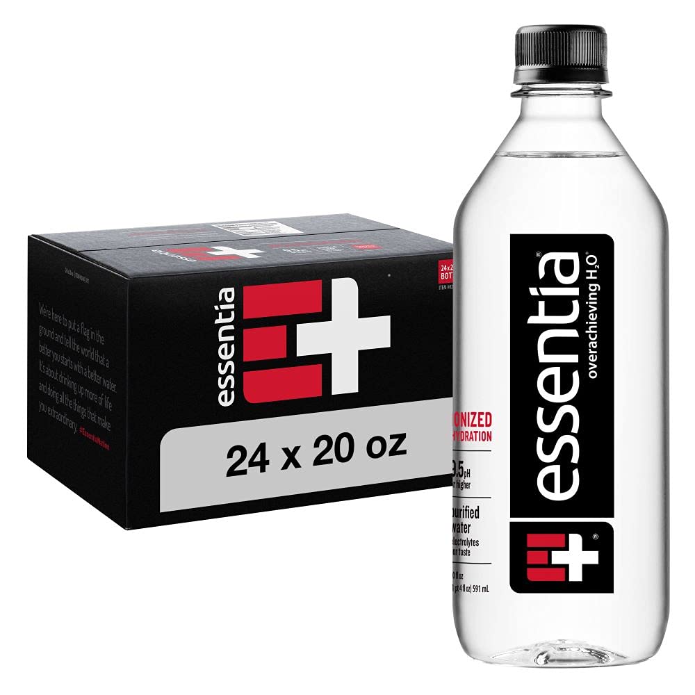 Essentia Bottled Water. Ionized Alkaline Water; 99.9% Pure. Infused with Electrolytes. 9.5 pH or Higher with a Clean. Smooth Taste. 20 Fl Oz (Pack of 24)