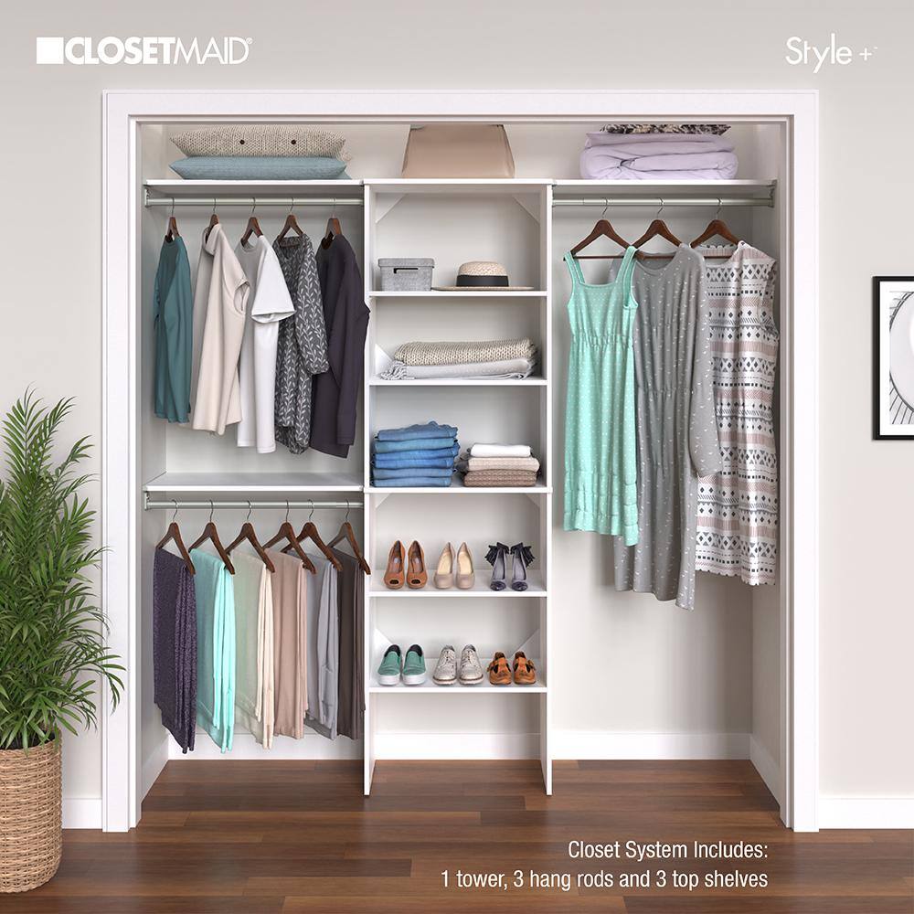 ClosetMaid 6701 Style+ 73.1 in W - 121.1 in W White Basic Wood Closet System Kit
