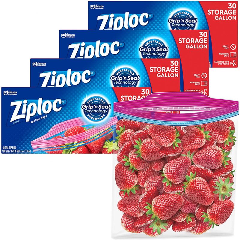 Ziploc Gallon Food Storage Bags. Grip ‘n Seal Technology 30 Count. 4 Pack