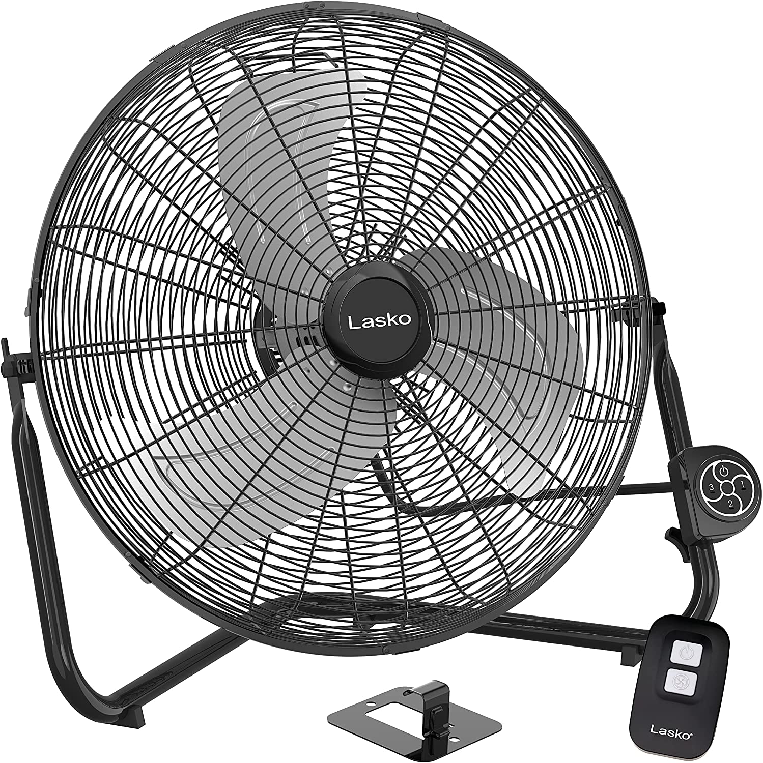 Lasko Metal Commercial Grade Electric Plug-In High Velocity Floor Fan with Wall Mount Option and Remote Control for Indoor Home. Bedroom. Garage. Basement. and Work Shop Use. Black H20660 Large