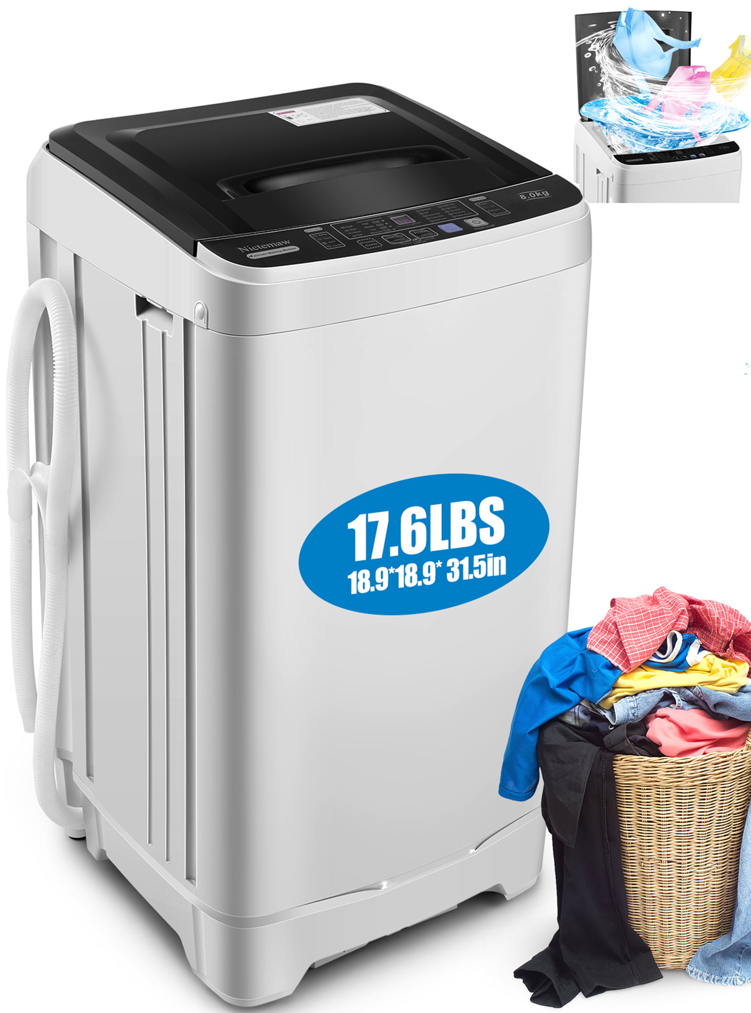 Portable Washing Machine. 17.6lbs Large Capacity Fully-Automatic Laundry Washer 1.9Cu.ft Washer Machine Ideal for Apartments Dorms Families