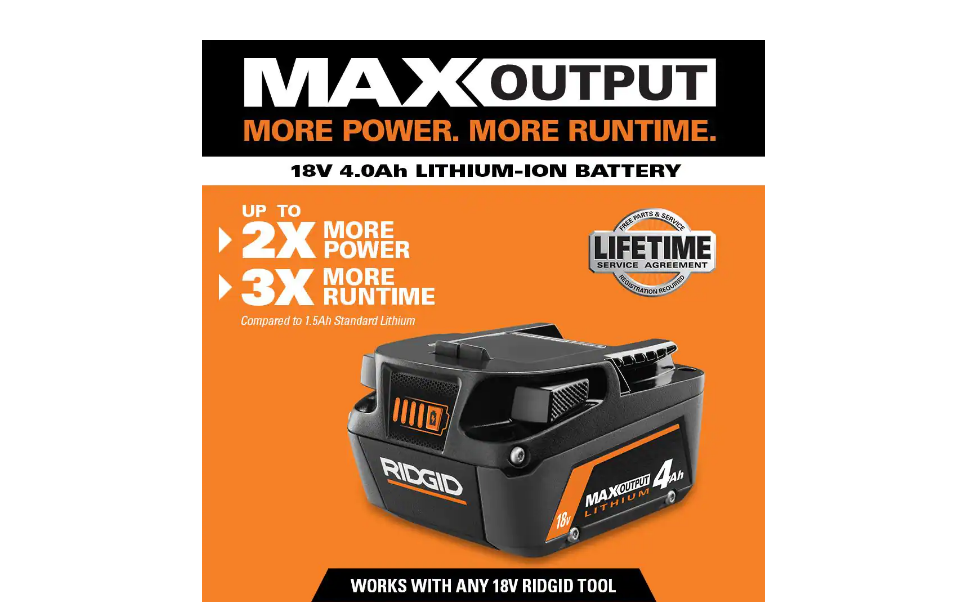 RIDGID AC840040 18V 4.0 Ah MAX Output Lithium-Ion Battery