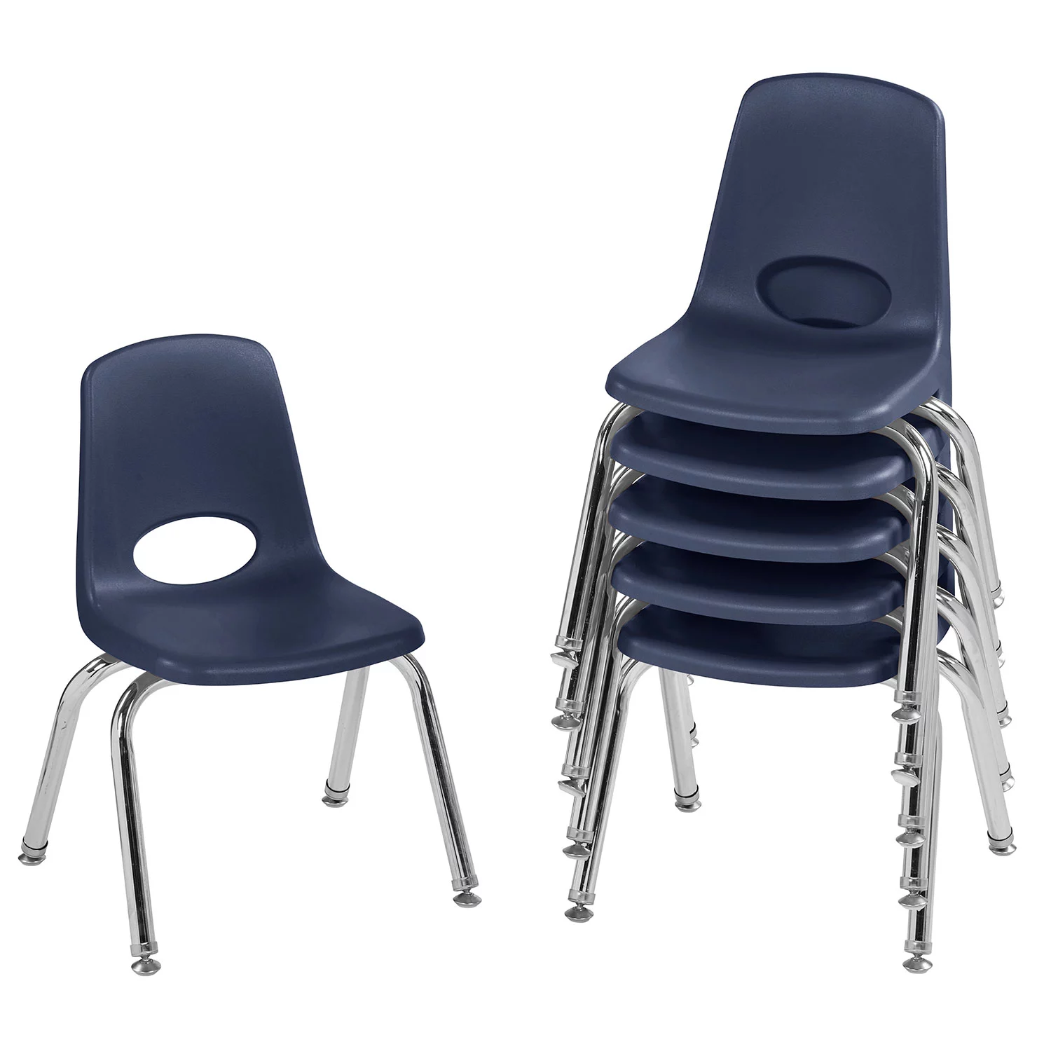 FDP 12″ School Stack Chair. Stacking Student Seat with Chromed Steel Legs and Ball Glides; for in-Home Learning or Classroom - Navy (6-Pack). 10359-NV