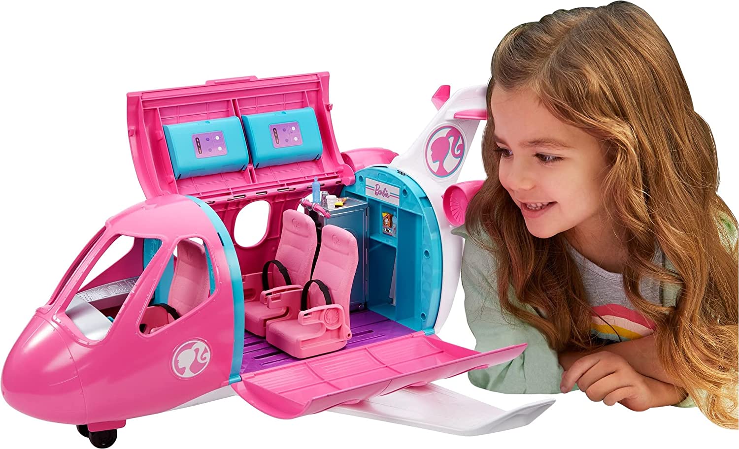 Barbie Dreamplane Airplane Toys Playset with 15+ Accessories Including Puppy. Snack Cart. Reclining Seats and More