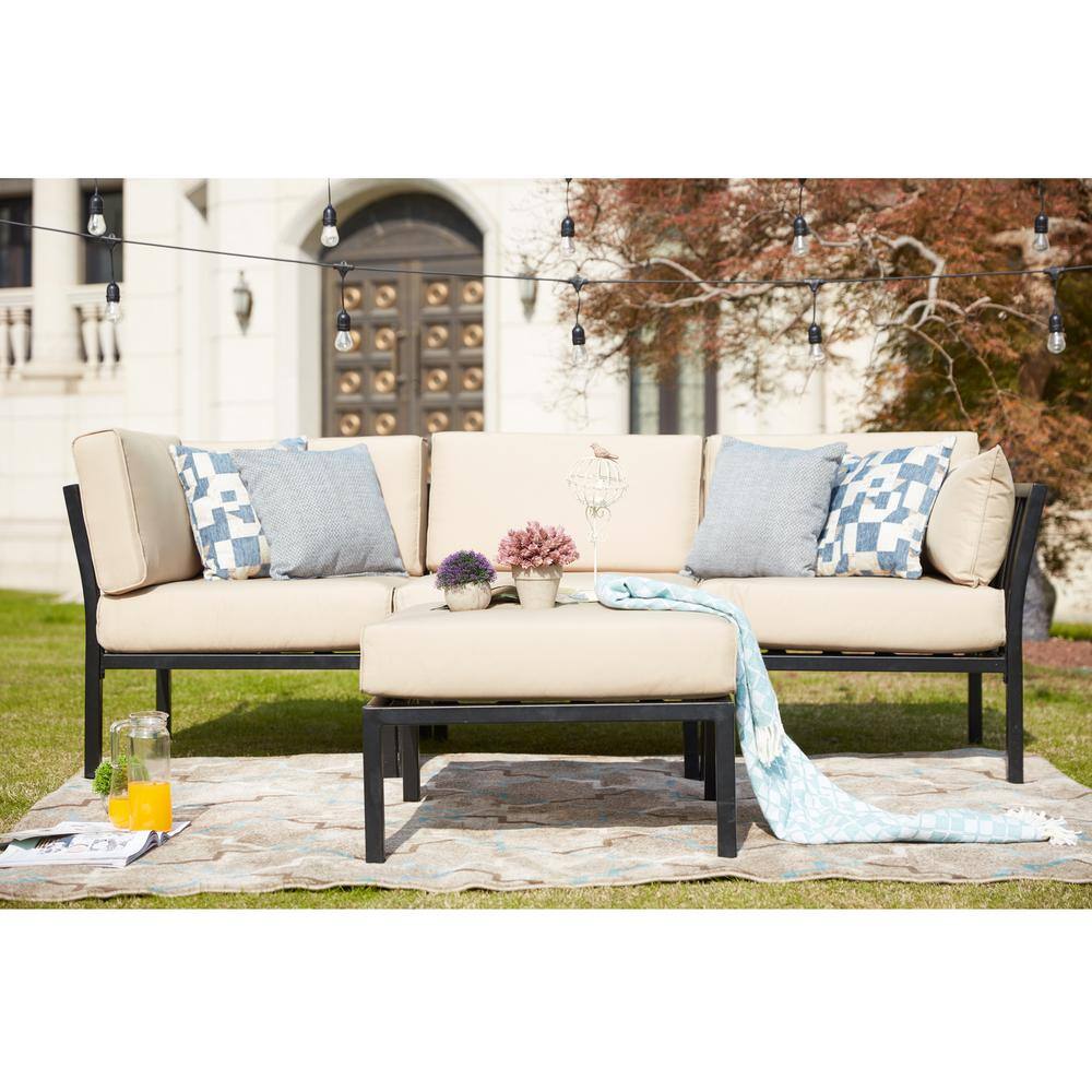 Patio Festival  4-Piece Metal Outdoor Sectional Set with Beige Cushions