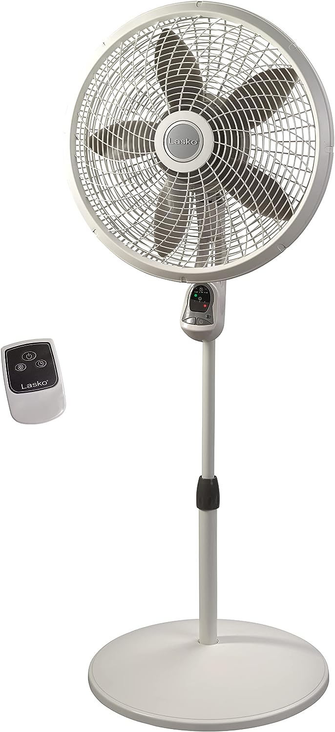 Lasko Cyclone Pedestal Fan. Adjustable Height. Remote Control. Timer. 3 Speeds. for Bedroom. Kitchen. Office and Living Room. 18″. White. 1885. Large