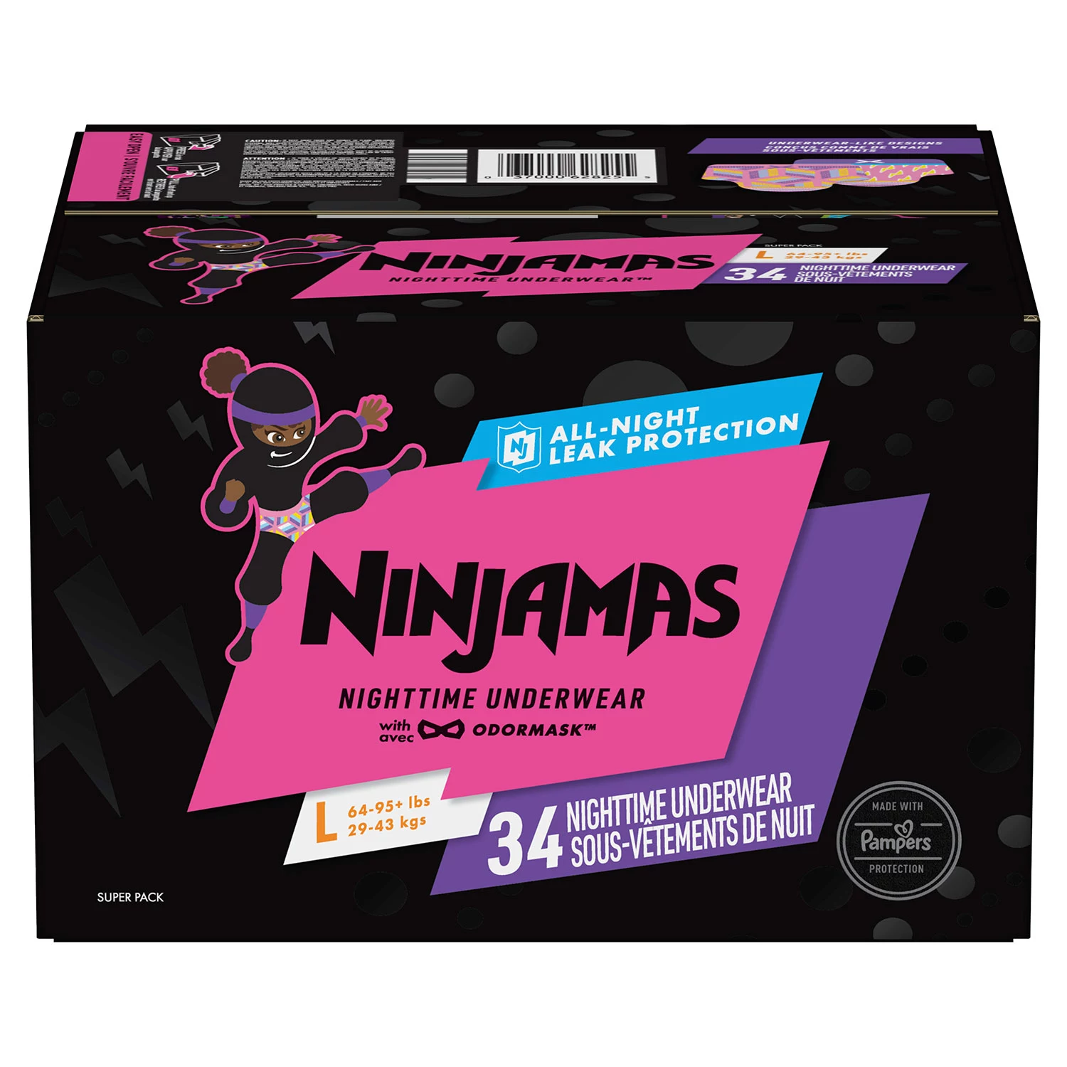 Ninjamas Nighttime Bedwetting Underwear for Girls. Size L/XL (64 - 125 lbs.) - 34 ct.