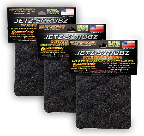 Jetz-Scrubz Scrubber Sponge. Rectangular. Set of 3. Made in the USA