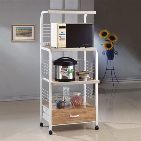 Crown Mark Microwave Kitchen Cart with Casters. White