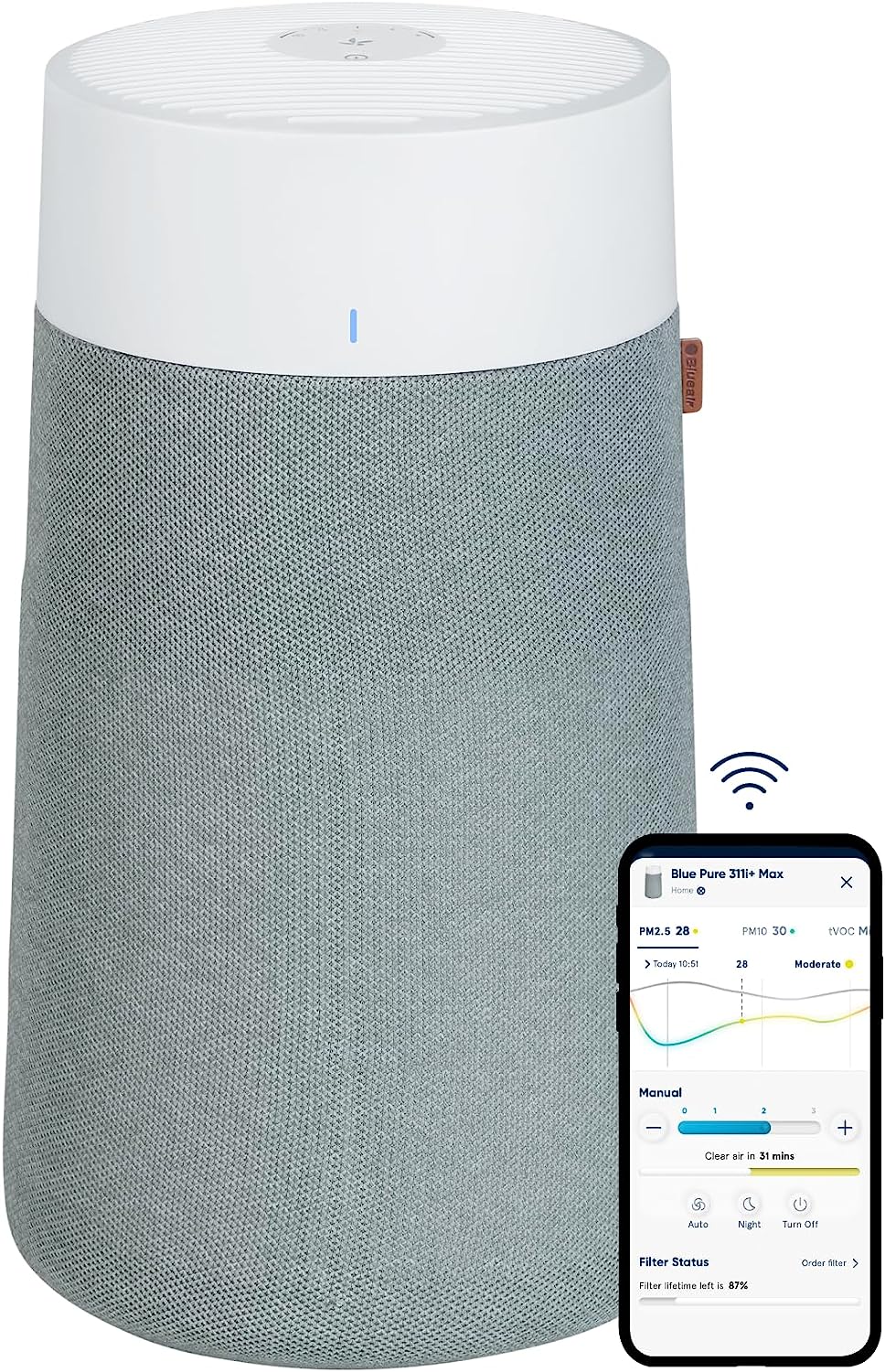BLUEAIR Air Purifiers for Large Home Room. Air Purifiers for Bedroom. Air Purifiers for Pets Allergies Air Cleaner. Smart Air Purifier Virus Air Purifier for Dust Mold Smoke Odor Pollen Blue 311i+ Max