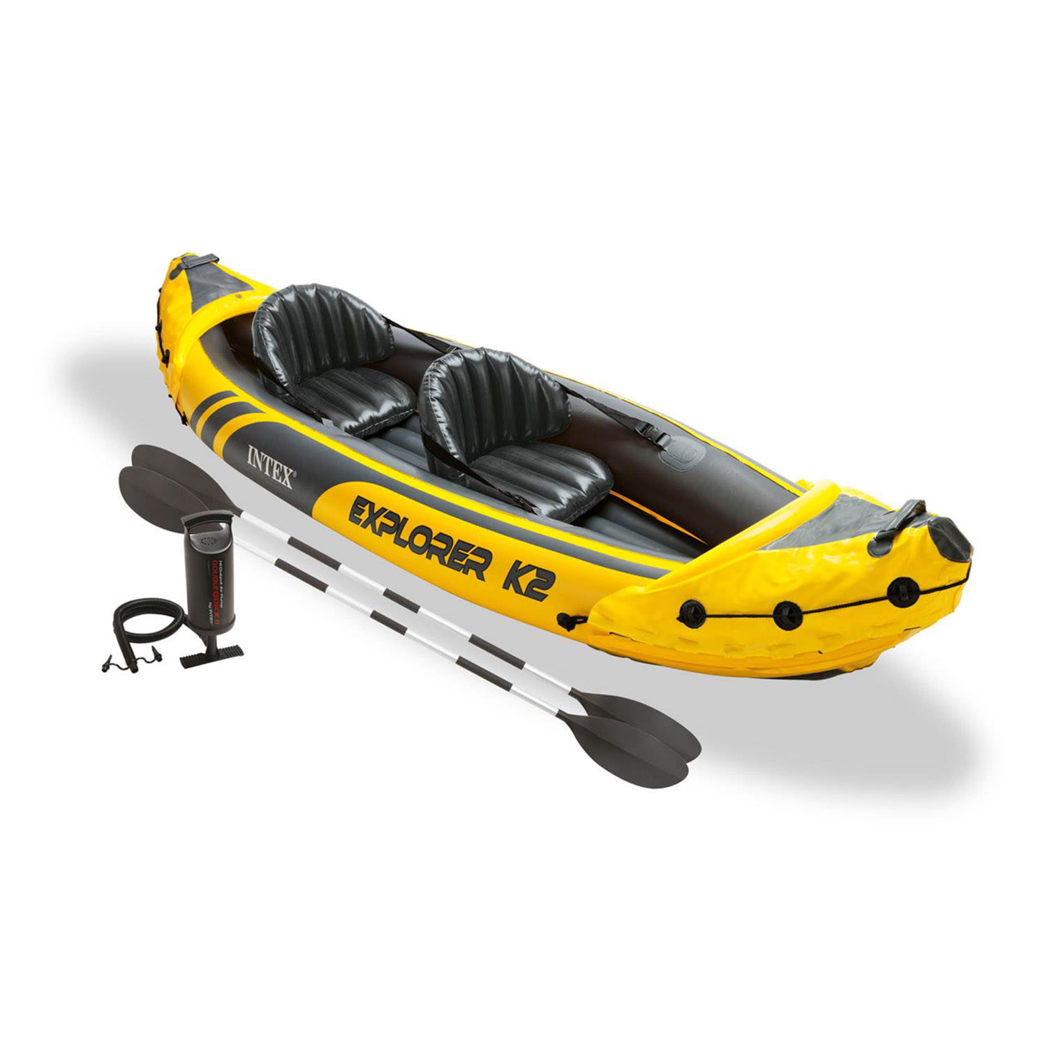 Intex Explorer K2 Yellow 2 Person Inflatable Kayak with Oars & Air Pump (2 Pack)