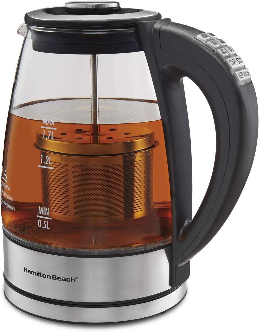 Hamilton Beach Temperature Control Glass Electric Hot Water Kettle & Boiler with Removable Tea Infuser. 1.7L. Cordless. Keep Warm. Auto-Shutoff & Boil-Dry Protection (40942)