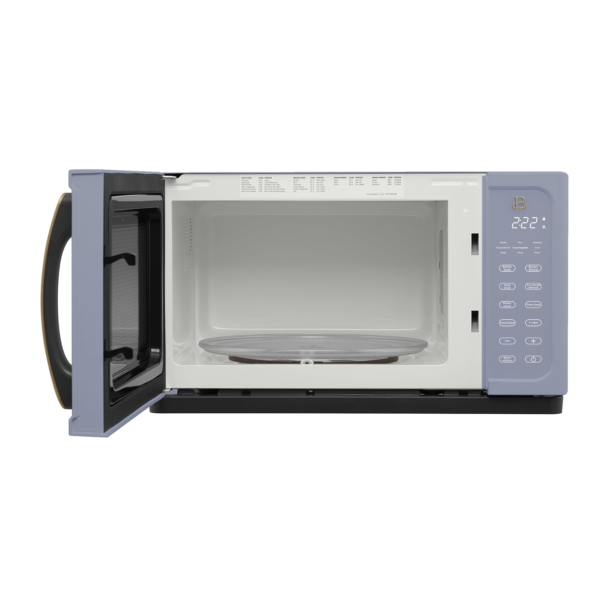 Beautiful 1.1 Cu ft 1000 Watt. Sensor Microwave Oven. Cornflower Blue by Drew Barrymore