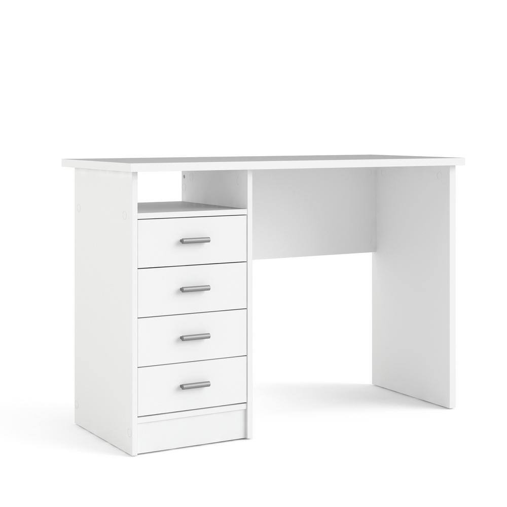 Tvilum 44 in. Rectangular White 4 Drawer Writing Desk with Built-In Storage