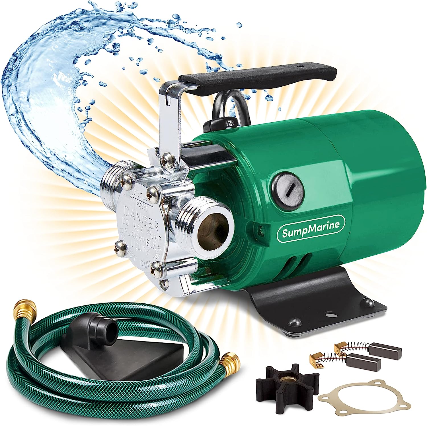 SumpMarine Water Transfer Pump. 115V 330 Gallon Per Hour - Portable Electric Utility Pump with 6′ Water Hose Kit - To Remove Water From Garden. Hot Tub. Rain Barrel. Pool. Ponds. Aquariums. and More
