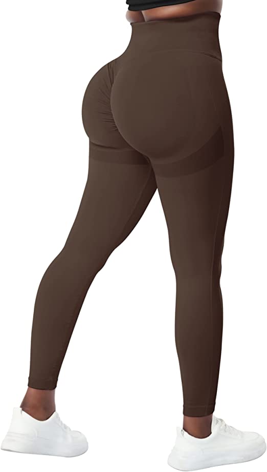 DREAMOON Women Scrunch Butt Lifting Seamless Workout Leggings High Waisted Booty Yoga Pants. Darkbrown