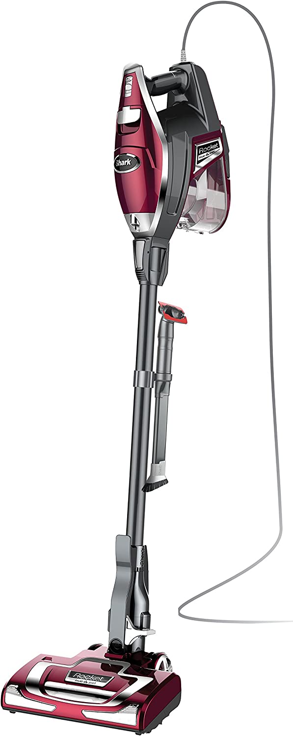 Shark HV322 Rocket Pet Plus Corded Stick Vacuum with LED Headlights. XL Dust Cup. Lightweight. Perfect for Pet Hair Pickup. Converts to a Hand Vacuum. with (2) Pet Attachments. Bordeaux/Silver