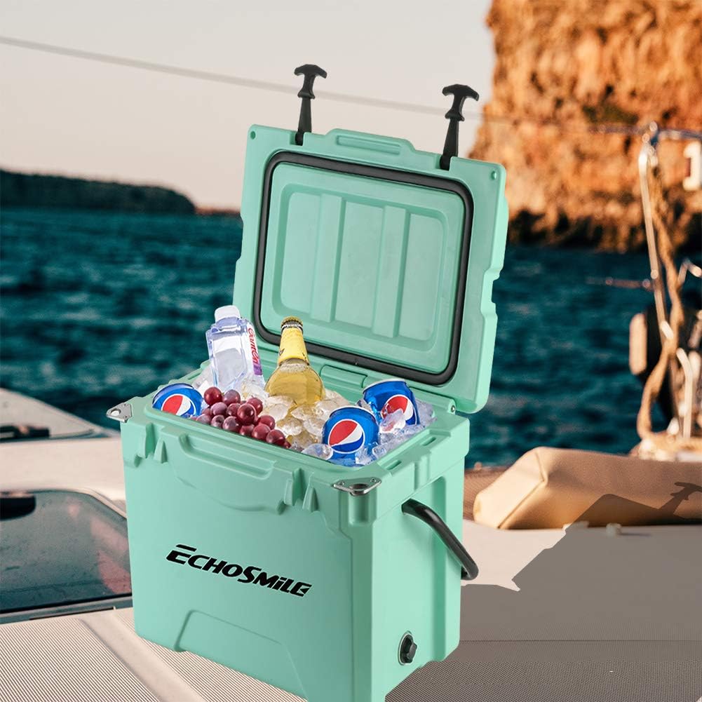 EchoSmile 25 Quart Rotomolded Cooler. 5 Days Protale Ice Cooler. Ice Chest Suit for BBQ. Camping. Pincnic. and Other Outdoor Activities. Green