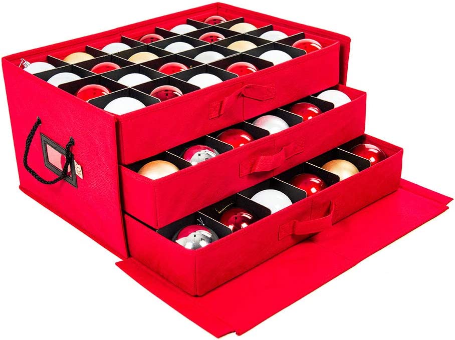 Santa-s Bag Red 3-Drawer Ornament Storage Box
