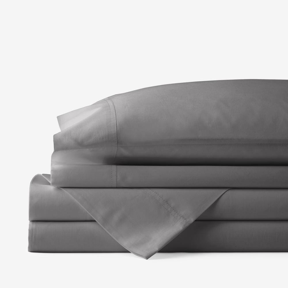 The Company Store  Company Cotton 3-Piece Graphite Solid 300-Thread Count Cotton Percale Twin Sheet Set - Graphite