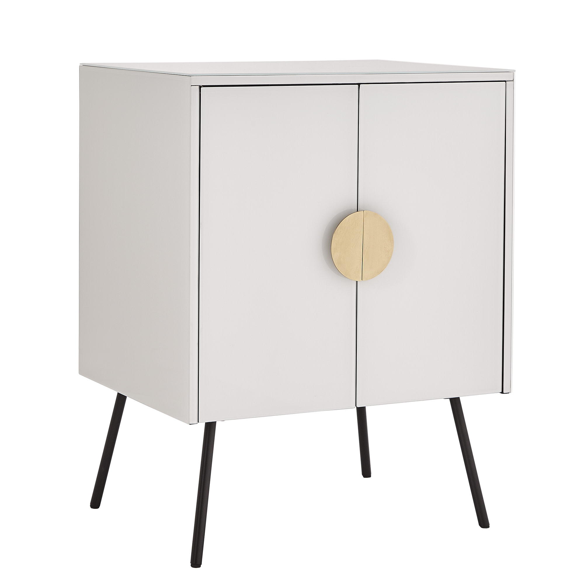 Weston Home Leon White Glass 2-Door Accent Cabinet. Gold Metalic