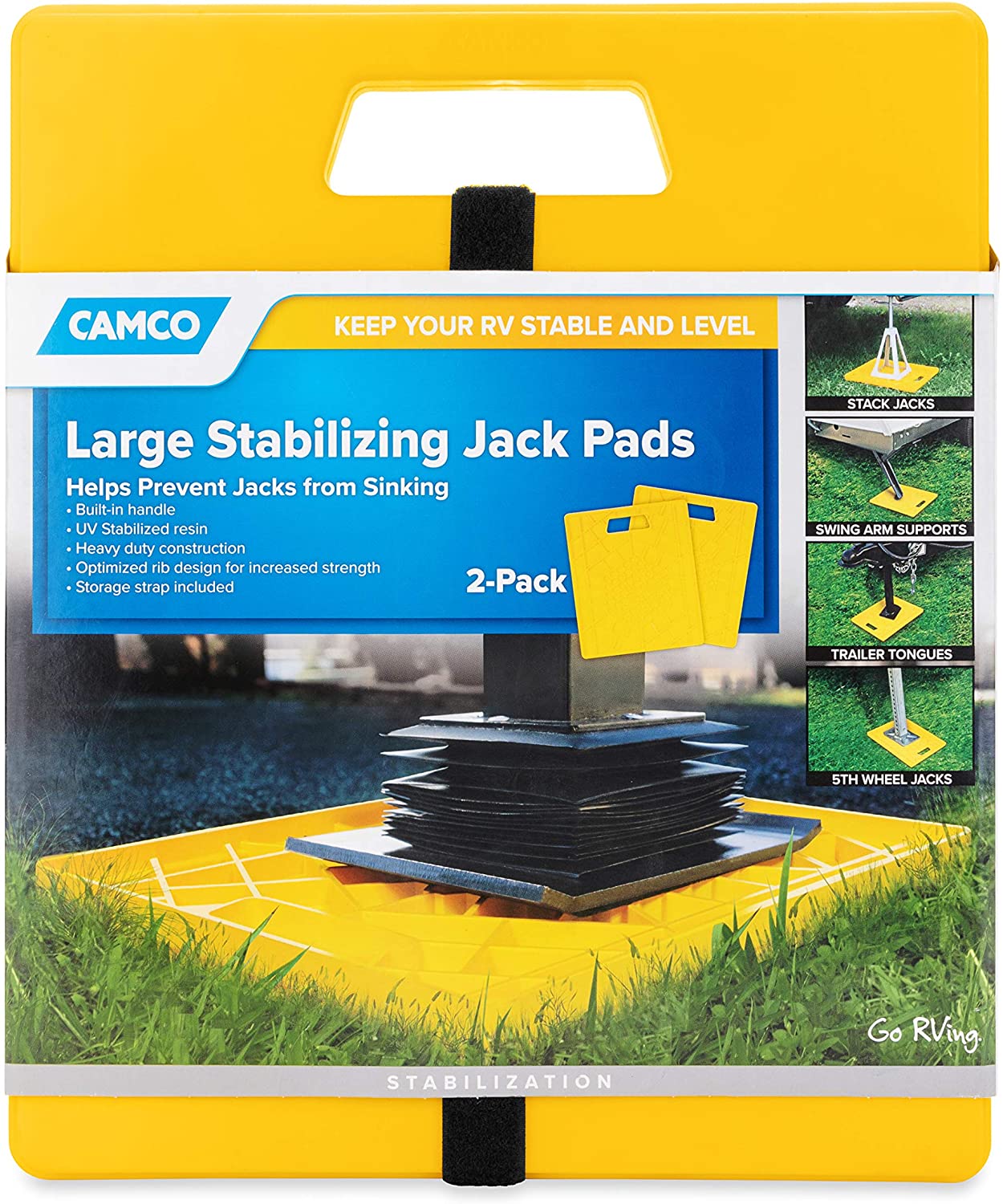 Camco 44541 Large RV Stabilizing Jack Pads Without Handle. 14 Inch x 12 Inch Pad - 2 Pack. Yellow