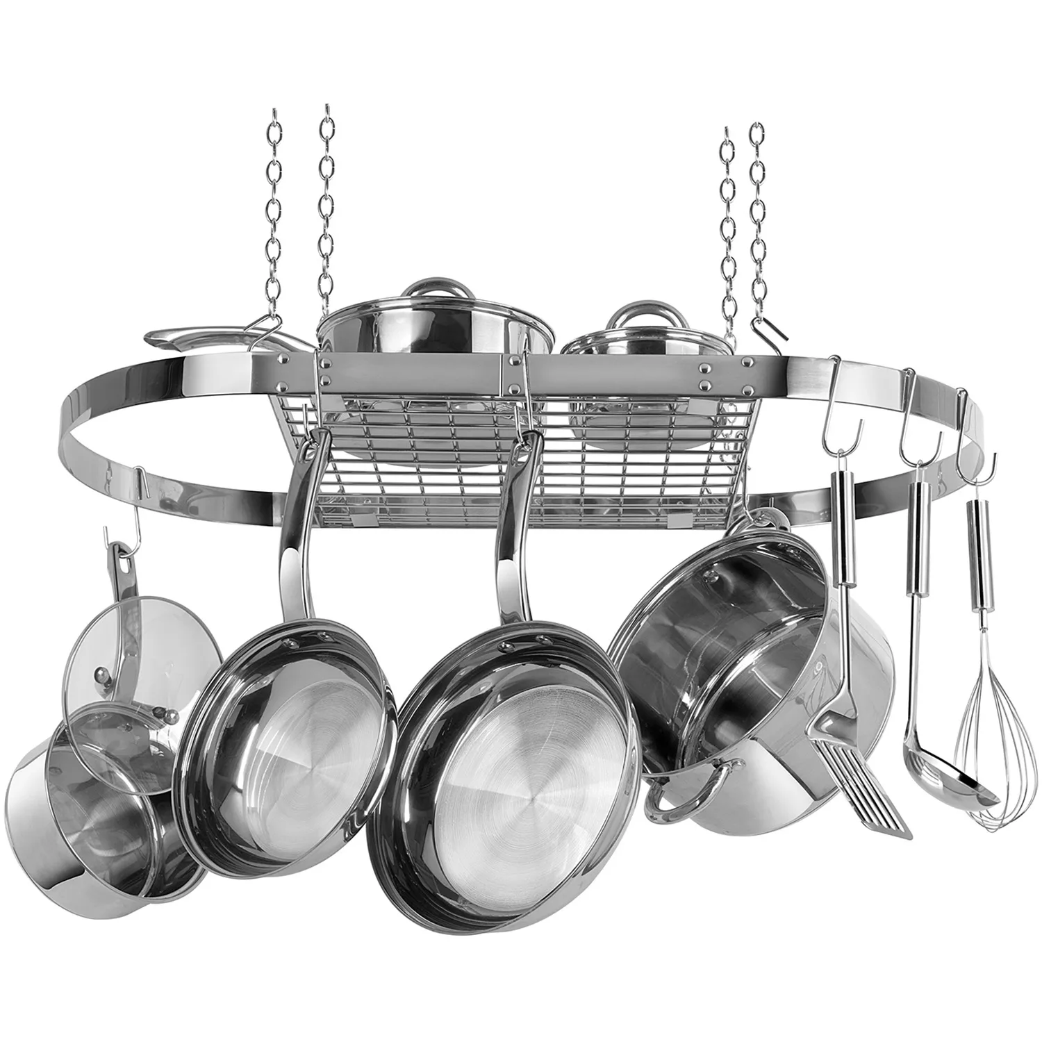 Range Kleen CW6001 Stainless Steel Hanging Oval Pot Rack 1.5 Inch H by 33 Inch W by 17 Inch D